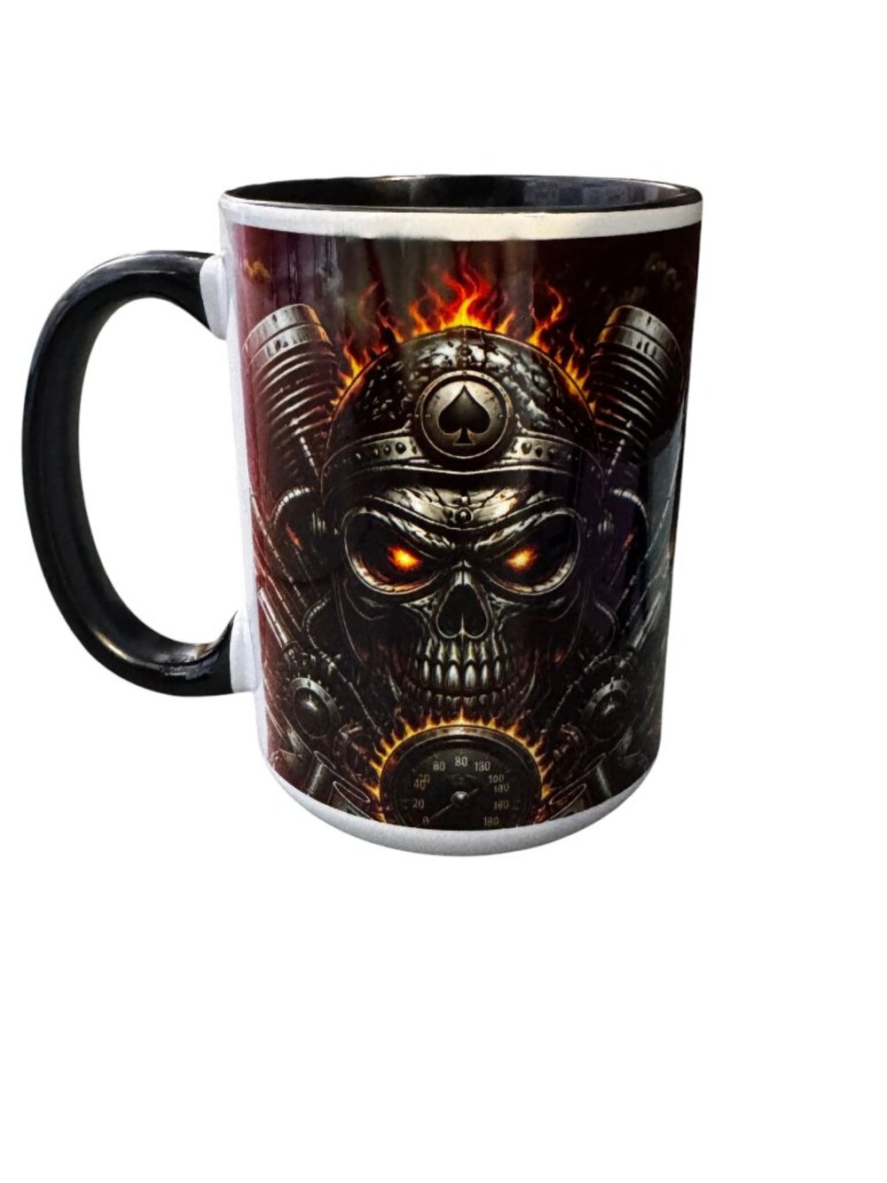 Flaming Skull Biker Ceramic Coffee Mug, 15 oz